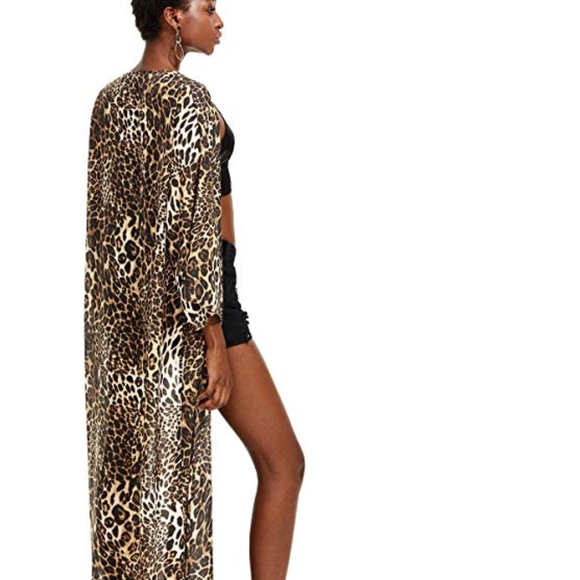 Long Sleeve Open Front Leopard Knit Long Cardigan - Picture 5 of 6